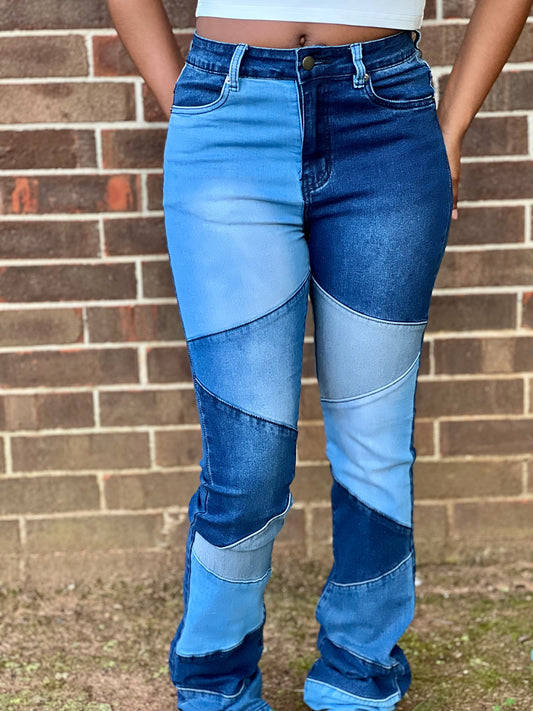 Patchwork Stacked Jeans